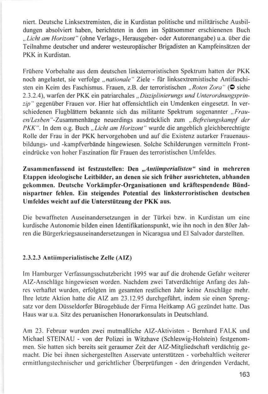 Seite 163 des Verfassungsschutzbericht 1996 Hamburg