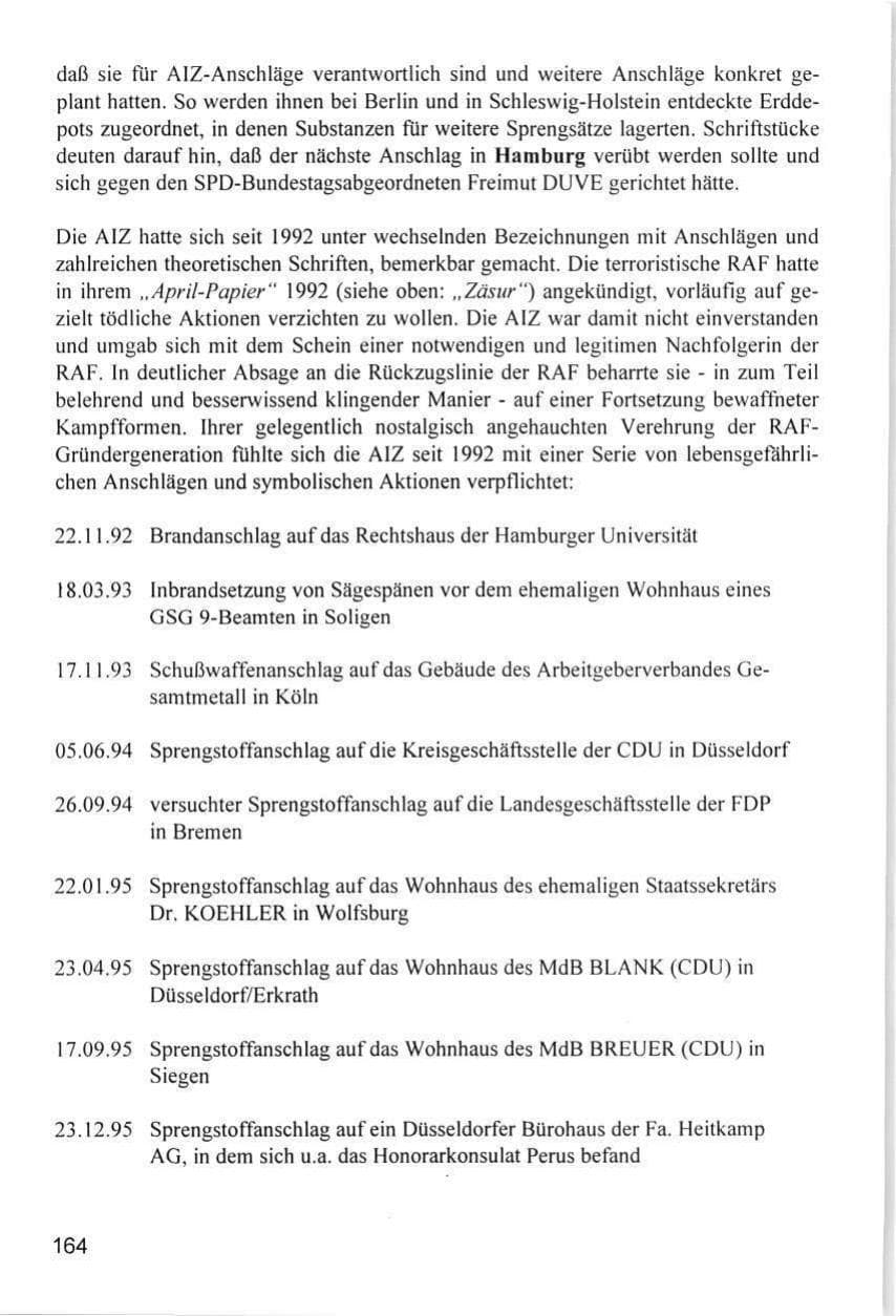 Seite 164 des Verfassungsschutzbericht 1996 Hamburg