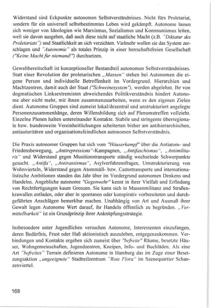 Seite 168 des Verfassungsschutzbericht 1996 Hamburg