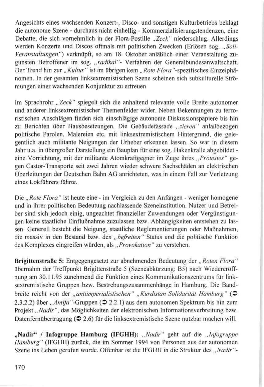 Seite 170 des Verfassungsschutzbericht 1996 Hamburg
