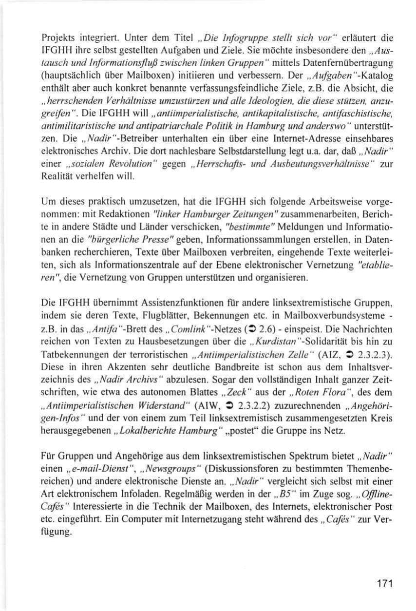 Seite 171 des Verfassungsschutzbericht 1996 Hamburg