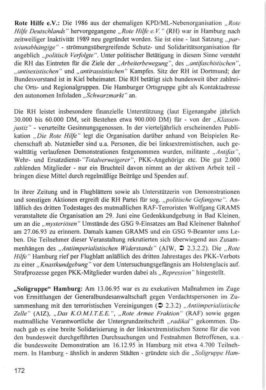 Seite 172 des Verfassungsschutzbericht 1996 Hamburg