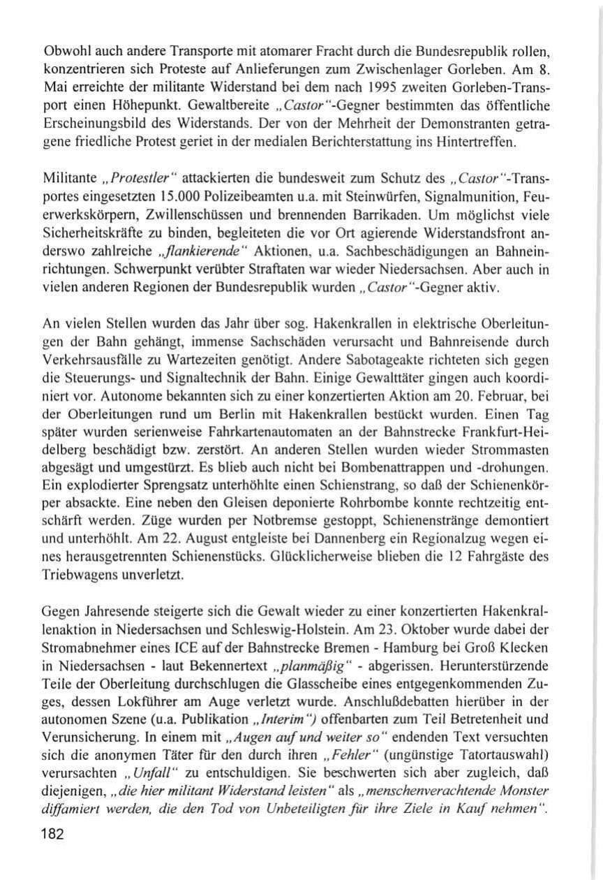 Seite 182 des Verfassungsschutzbericht 1996 Hamburg