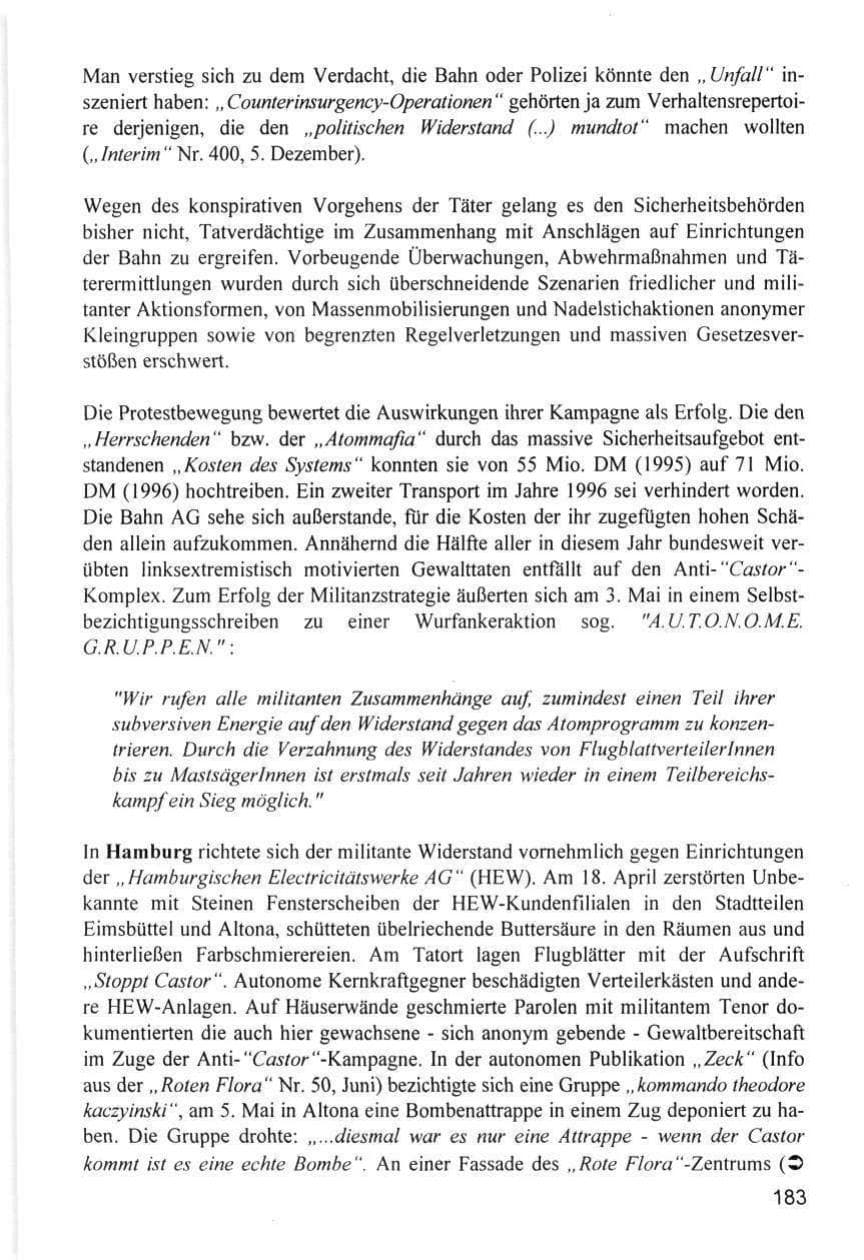 Seite 183 des Verfassungsschutzbericht 1996 Hamburg
