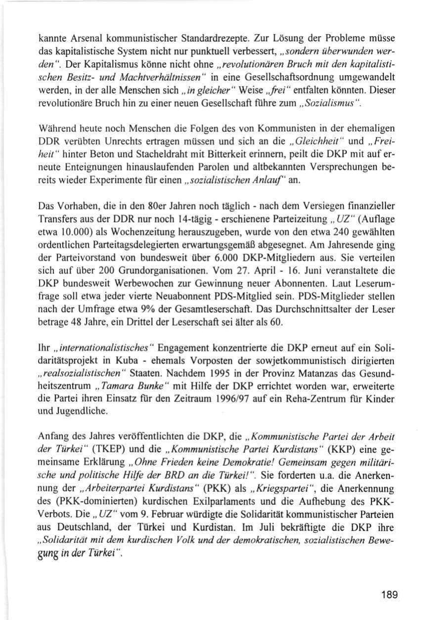 Seite 189 des Verfassungsschutzbericht 1996 Hamburg