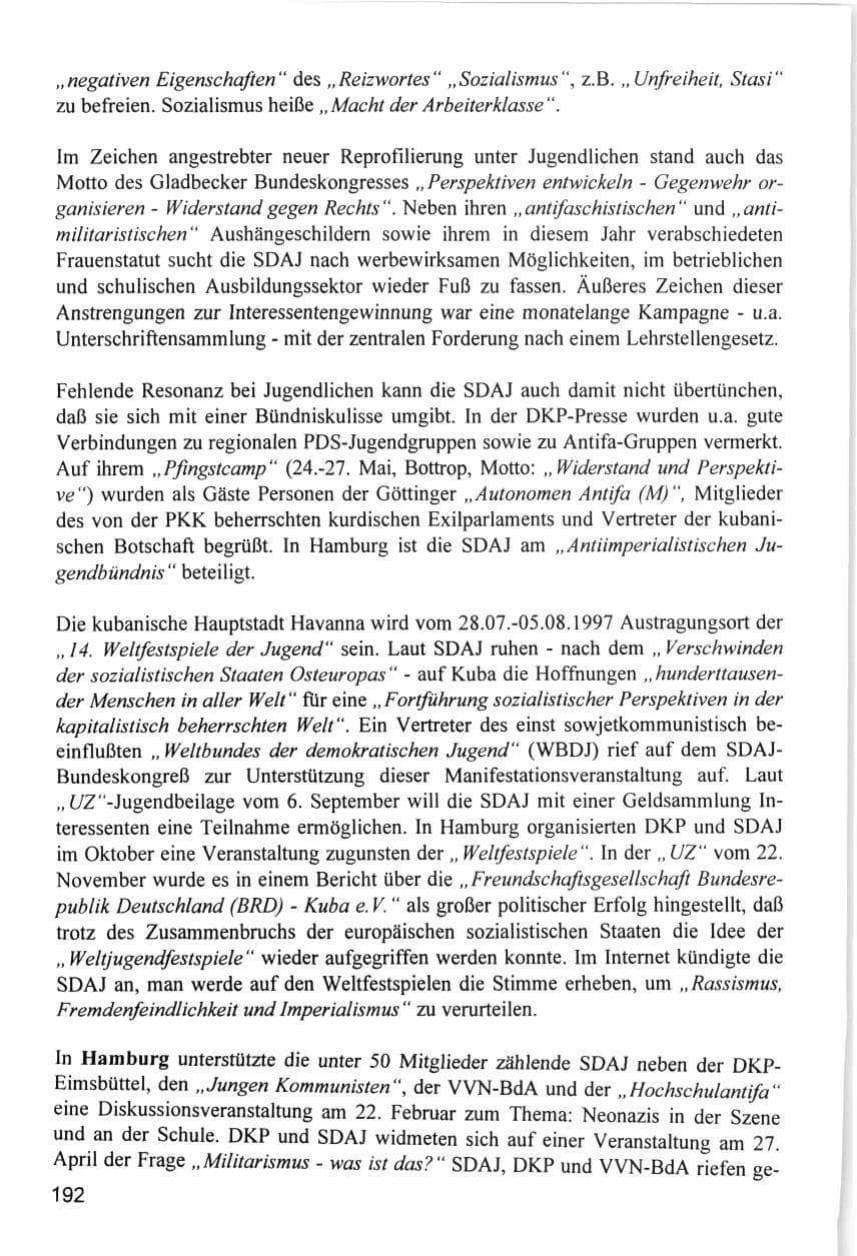 Seite 192 des Verfassungsschutzbericht 1996 Hamburg