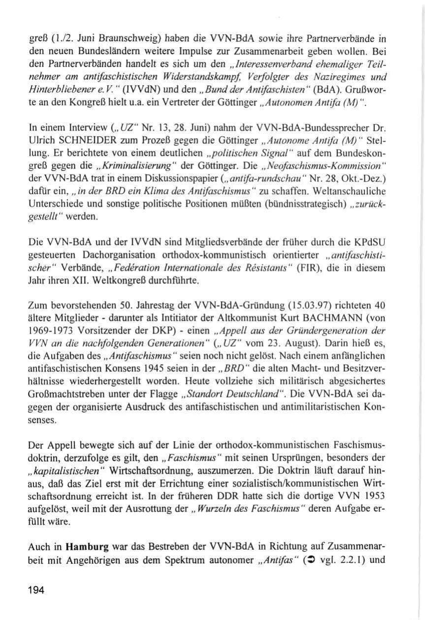 Seite 194 des Verfassungsschutzbericht 1996 Hamburg