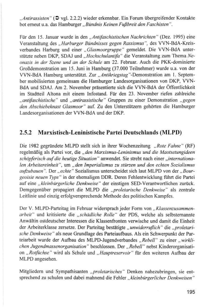 Seite 195 des Verfassungsschutzbericht 1996 Hamburg