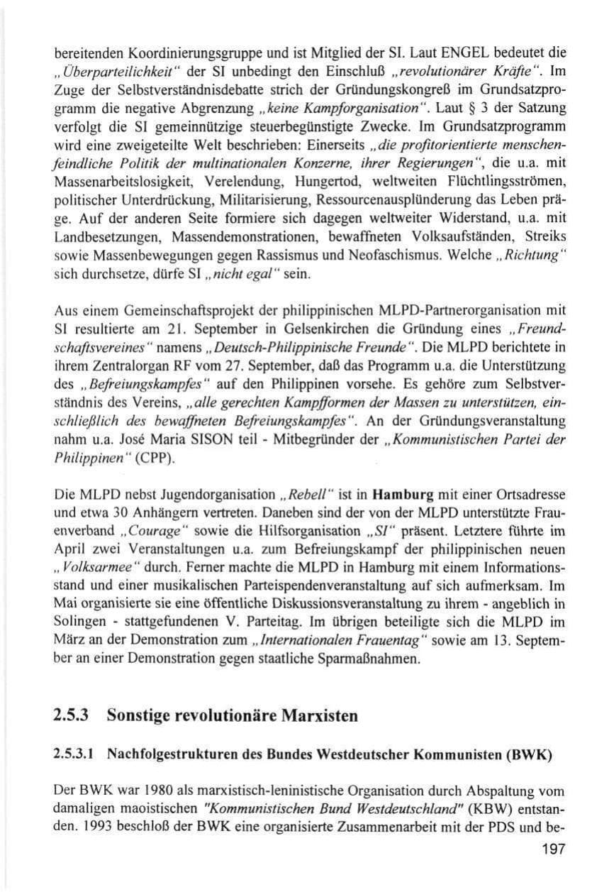 Seite 197 des Verfassungsschutzbericht 1996 Hamburg