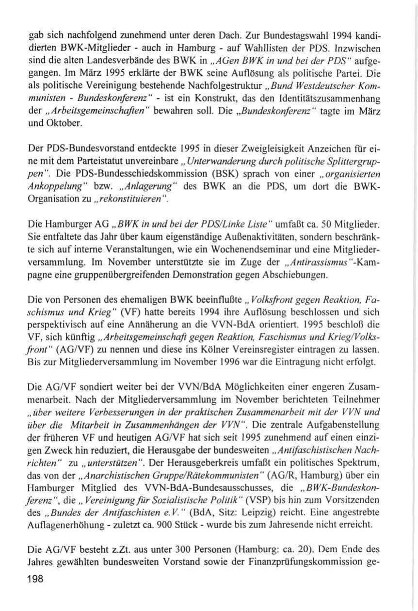 Seite 198 des Verfassungsschutzbericht 1996 Hamburg