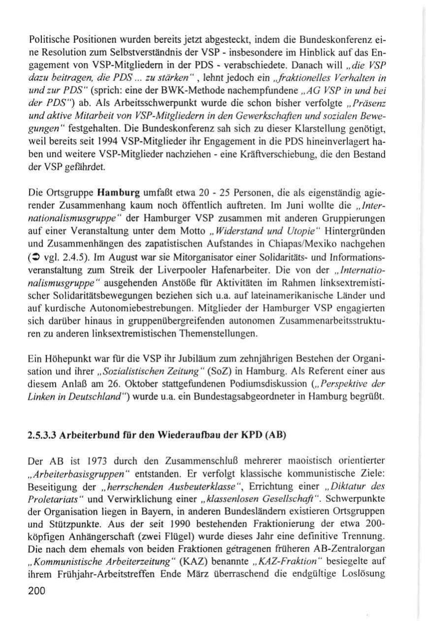 Seite 200 des Verfassungsschutzbericht 1996 Hamburg