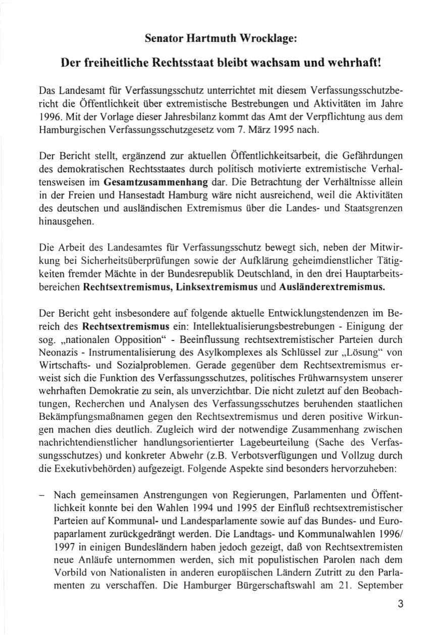 Seite 3 des Verfassungsschutzbericht 1996 Hamburg