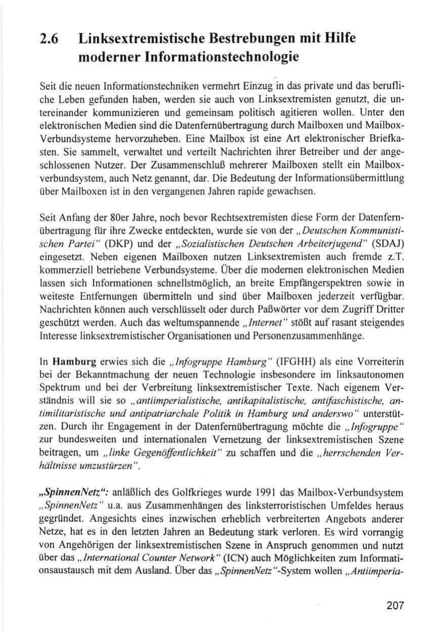 Seite 207 des Verfassungsschutzbericht 1996 Hamburg