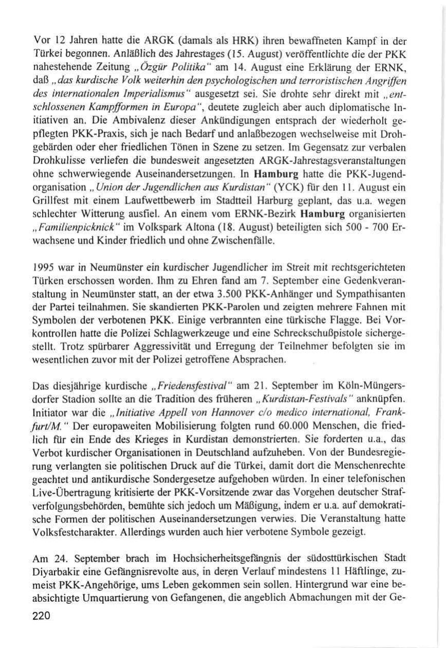 Seite 220 des Verfassungsschutzbericht 1996 Hamburg