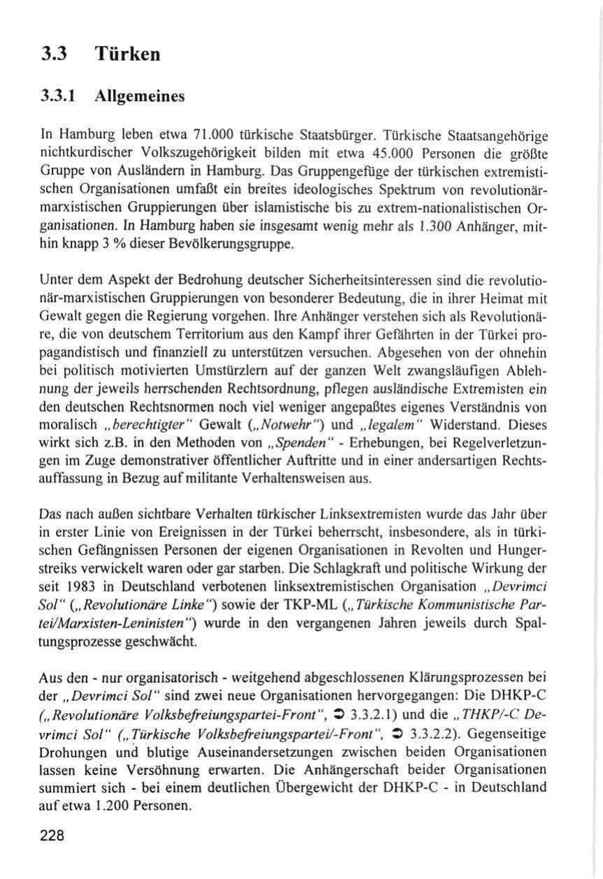 Seite 228 des Verfassungsschutzbericht 1996 Hamburg
