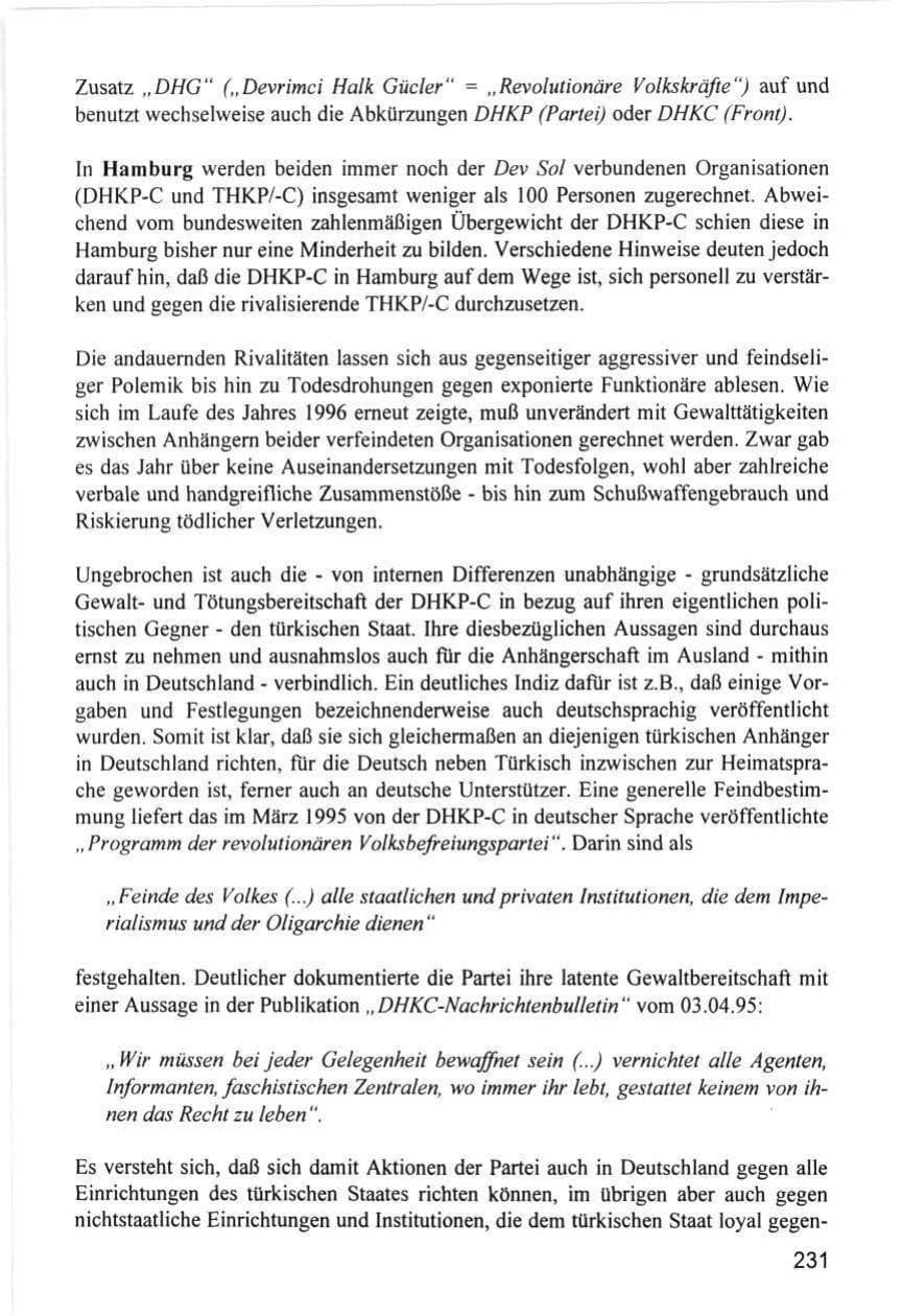 Seite 231 des Verfassungsschutzbericht 1996 Hamburg