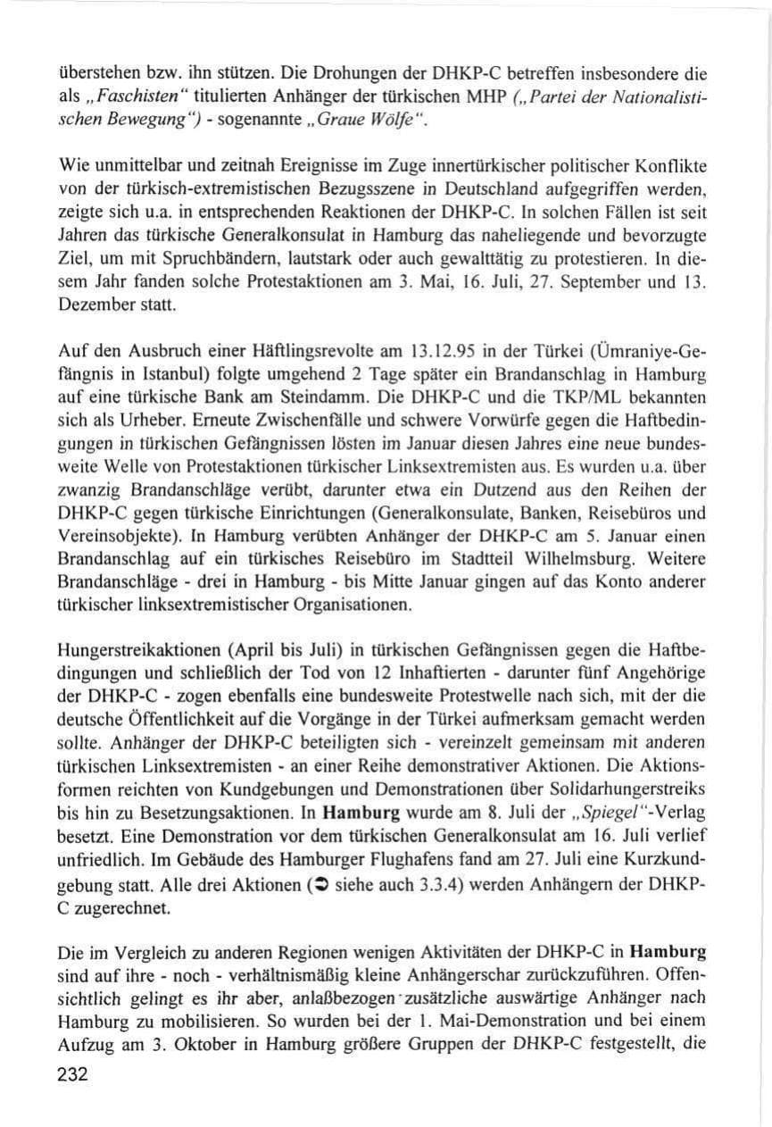 Seite 232 des Verfassungsschutzbericht 1996 Hamburg