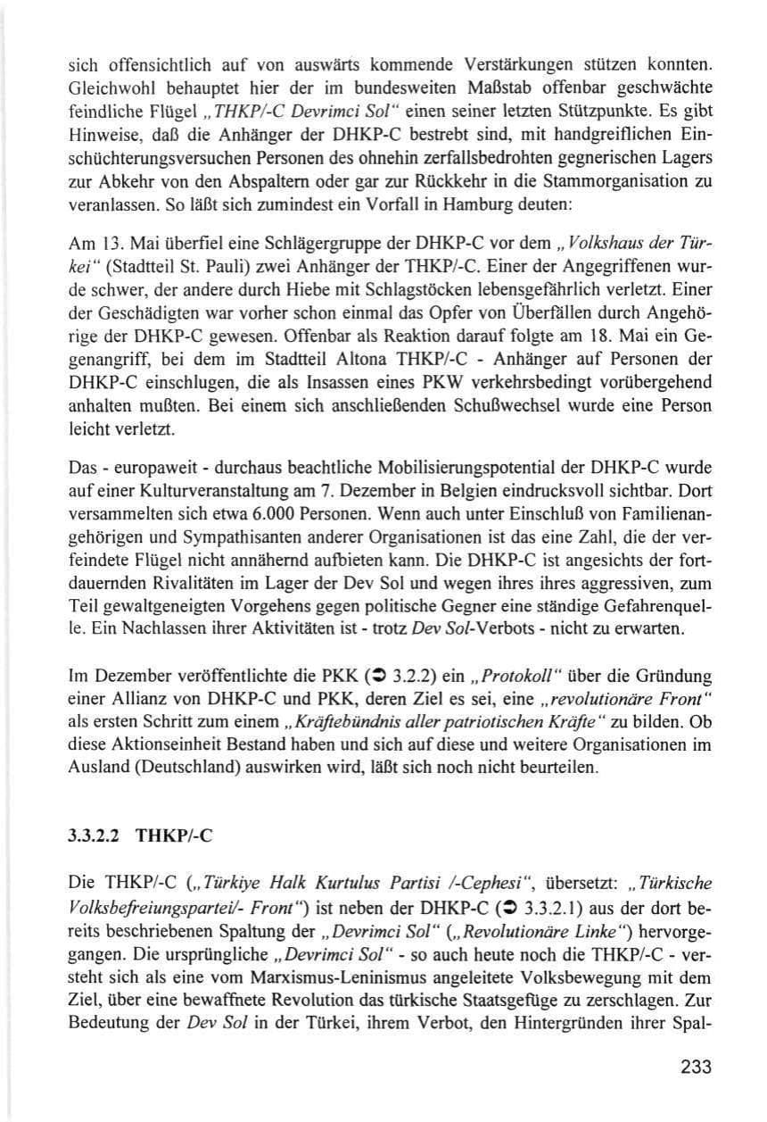 Seite 233 des Verfassungsschutzbericht 1996 Hamburg