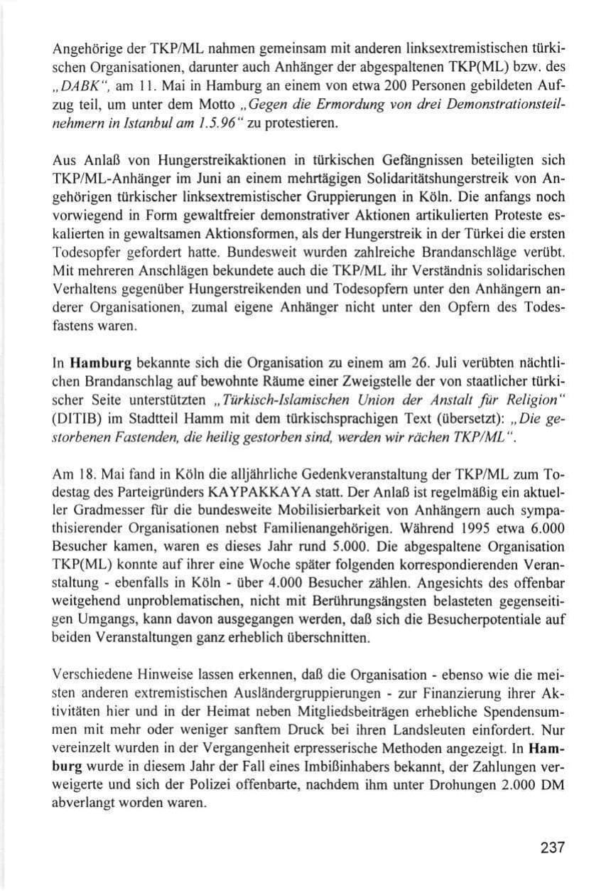 Seite 237 des Verfassungsschutzbericht 1996 Hamburg