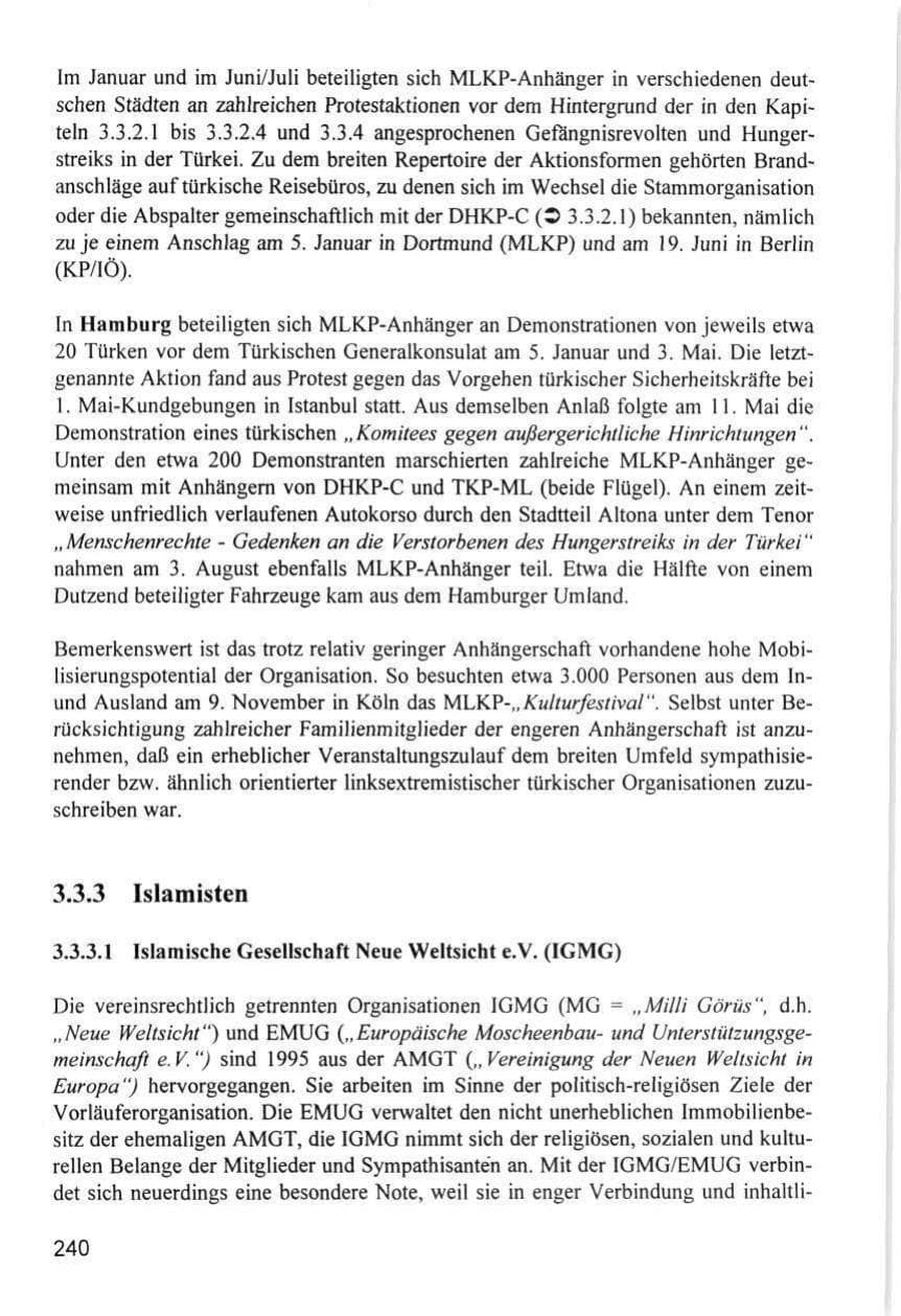 Seite 240 des Verfassungsschutzbericht 1996 Hamburg