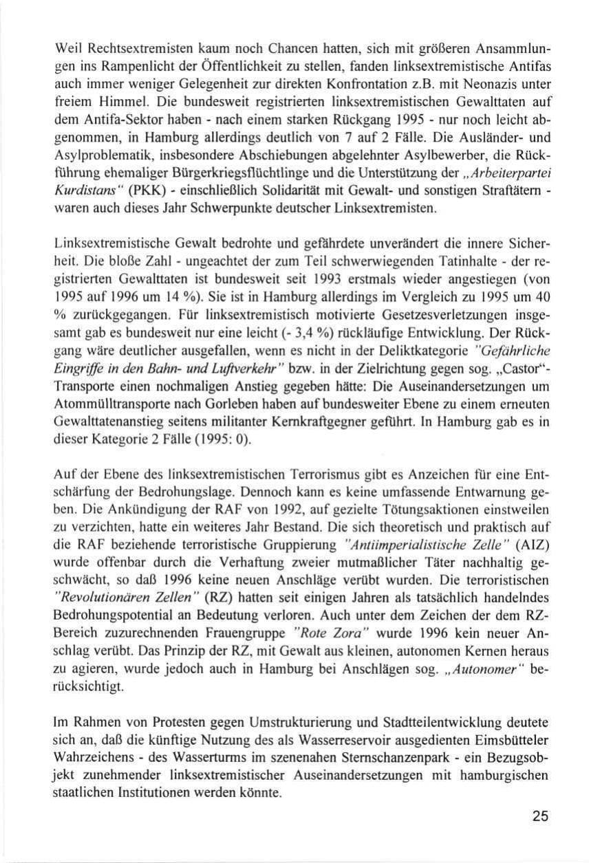 Seite 25 des Verfassungsschutzbericht 1996 Hamburg