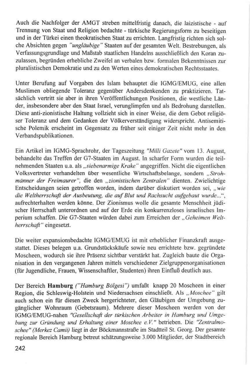 Seite 242 des Verfassungsschutzbericht 1996 Hamburg