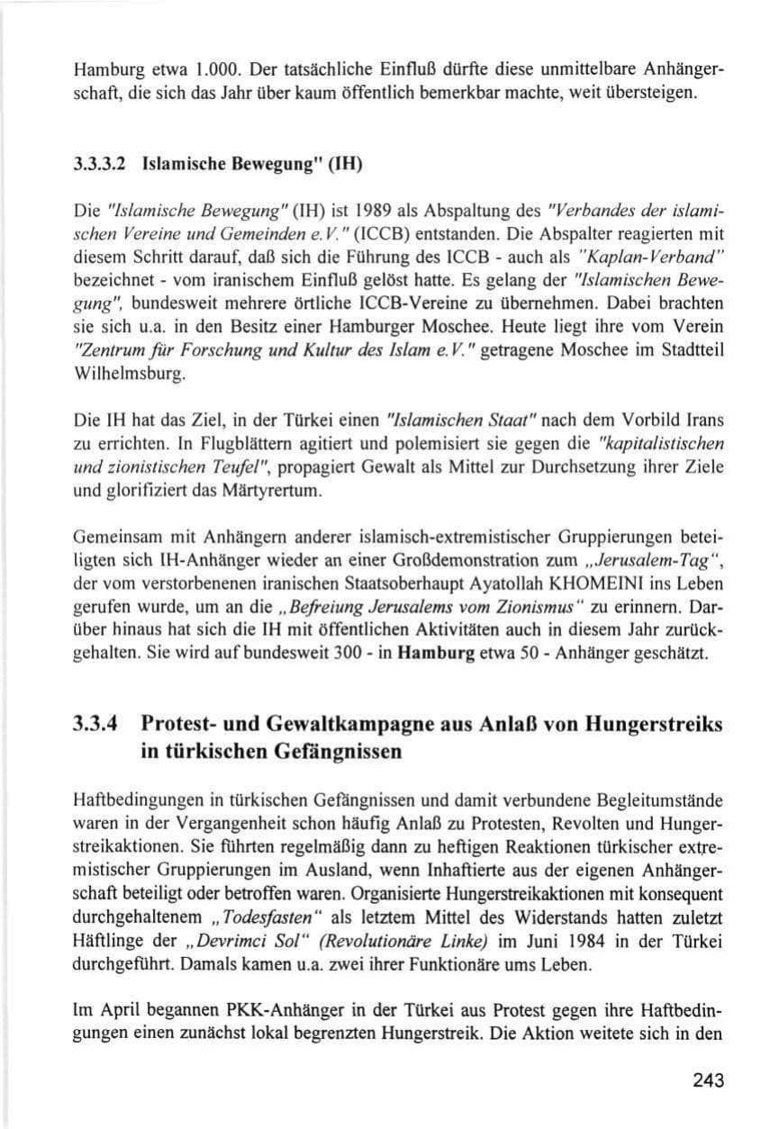 Seite 243 des Verfassungsschutzbericht 1996 Hamburg