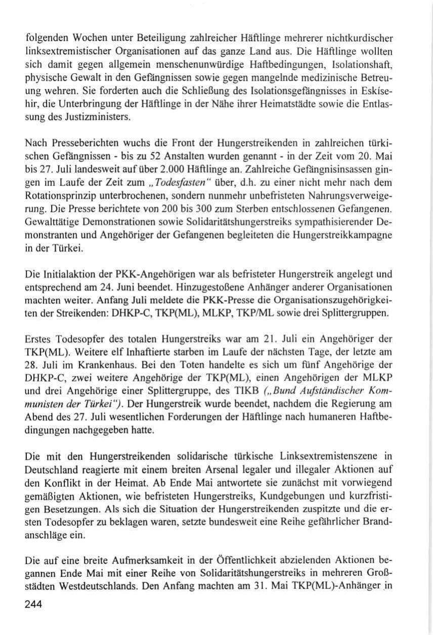 Seite 244 des Verfassungsschutzbericht 1996 Hamburg