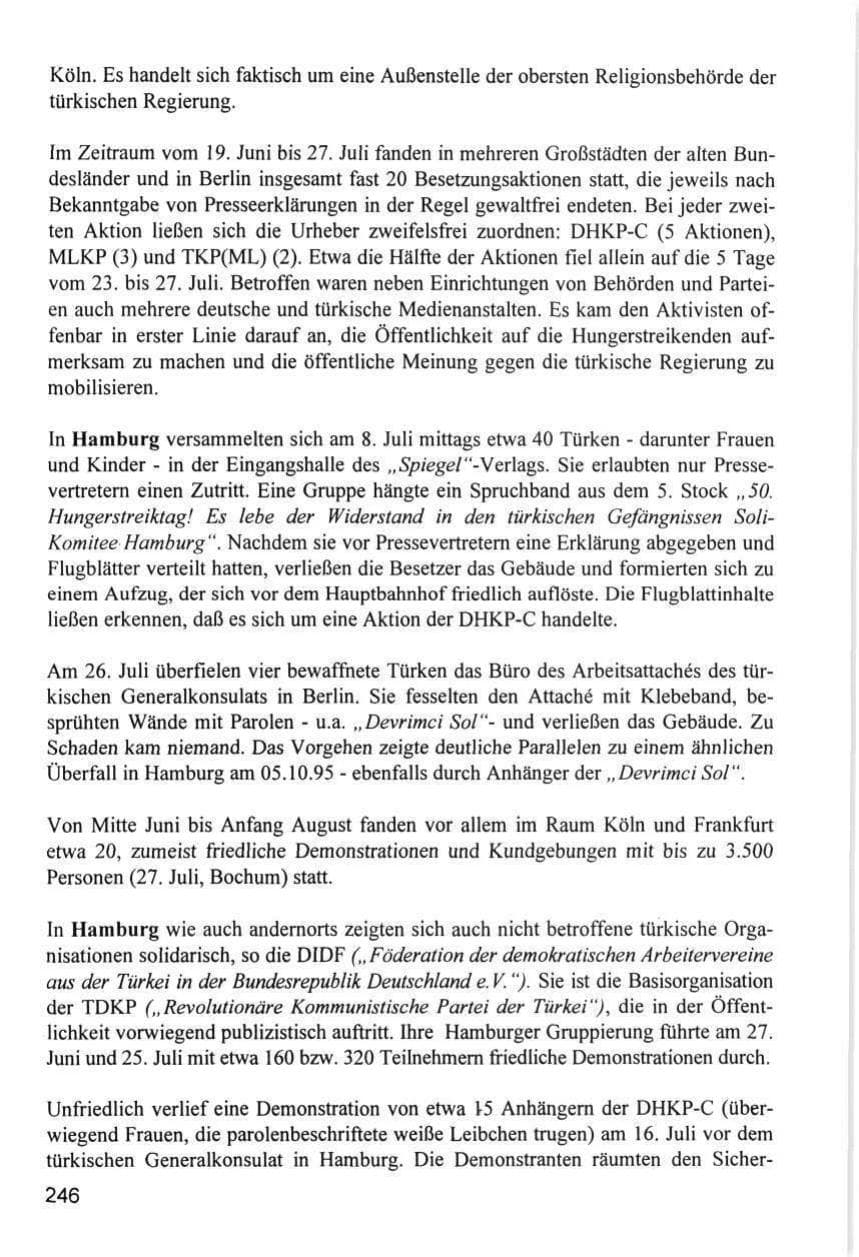 Seite 246 des Verfassungsschutzbericht 1996 Hamburg