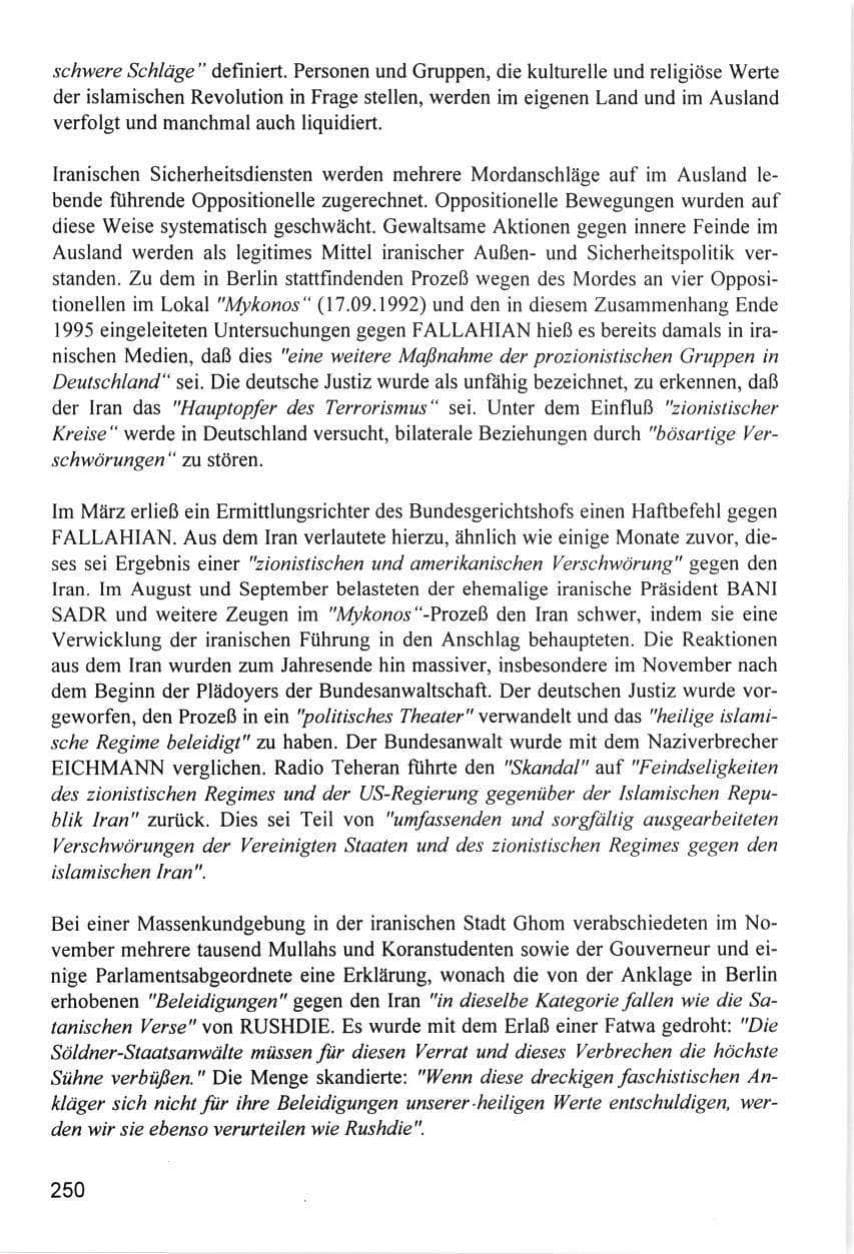 Seite 250 des Verfassungsschutzbericht 1996 Hamburg