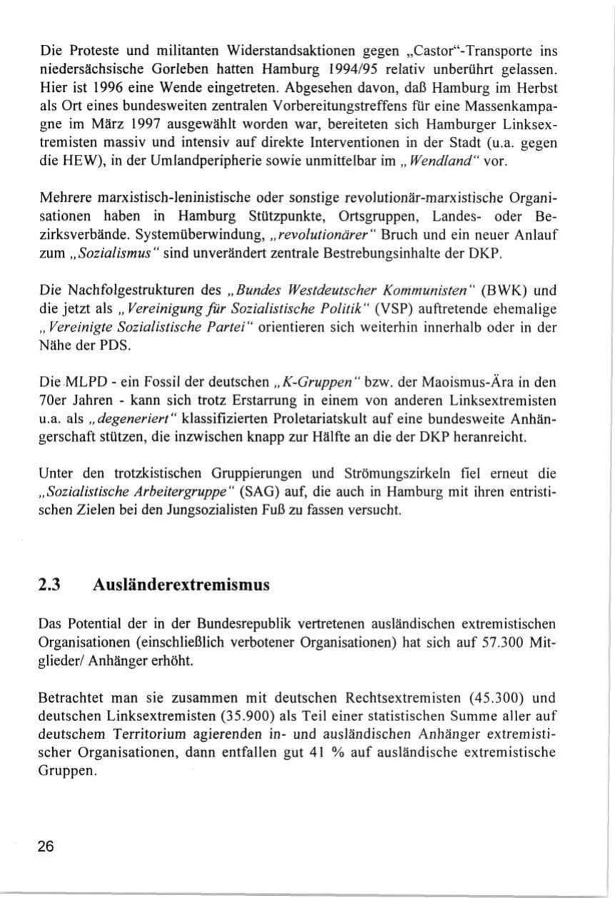 Seite 26 des Verfassungsschutzbericht 1996 Hamburg
