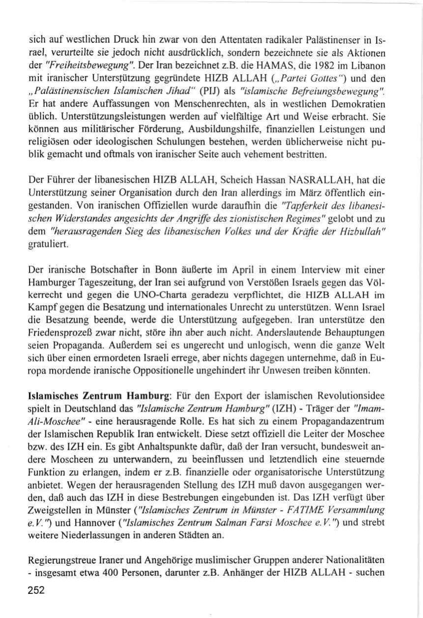 Seite 252 des Verfassungsschutzbericht 1996 Hamburg