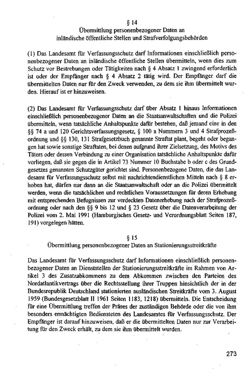 Seite 273 des Verfassungsschutzbericht 1996 Hamburg