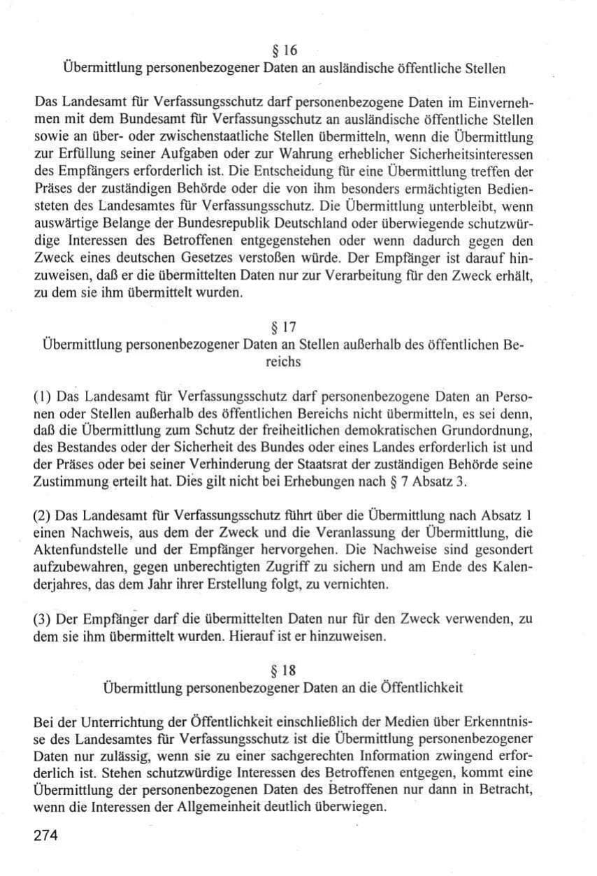 Seite 274 des Verfassungsschutzbericht 1996 Hamburg