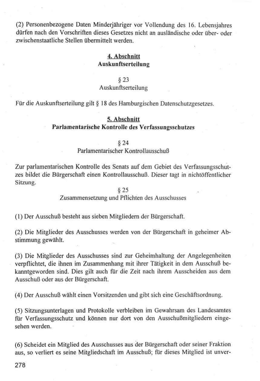 Seite 278 des Verfassungsschutzbericht 1996 Hamburg