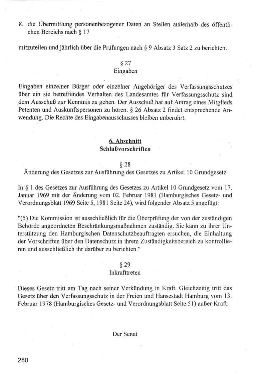Seite 280 des Verfassungsschutzbericht 1996 Hamburg
