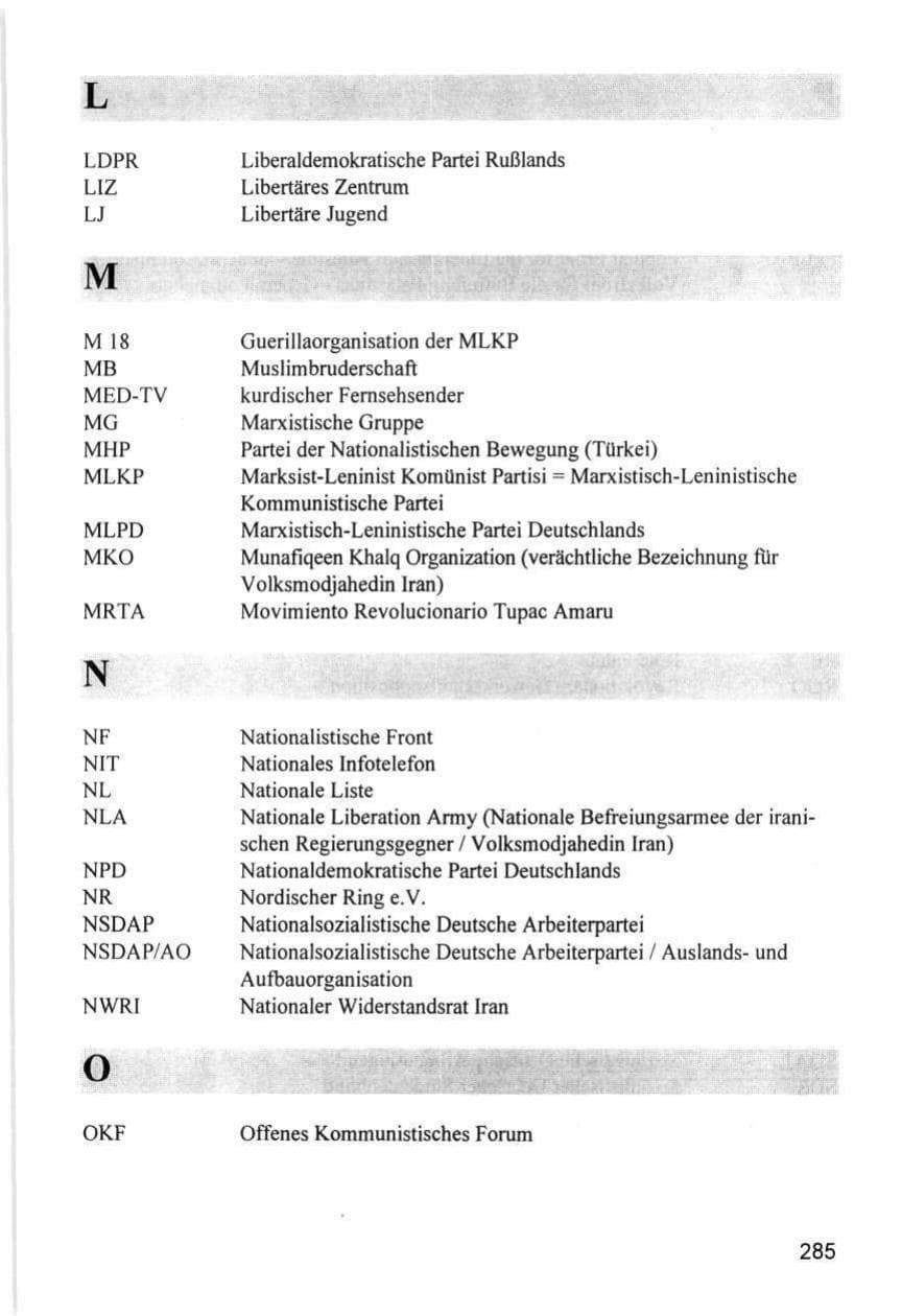 Seite 285 des Verfassungsschutzbericht 1996 Hamburg