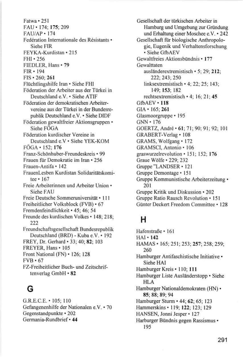 Seite 291 des Verfassungsschutzbericht 1996 Hamburg