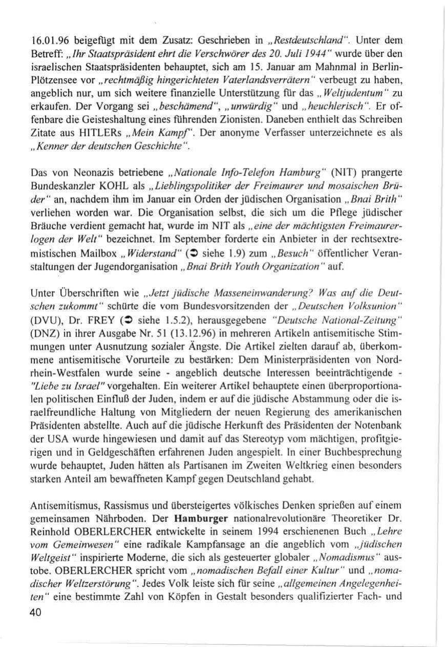 Seite 40 des Verfassungsschutzbericht 1996 Hamburg