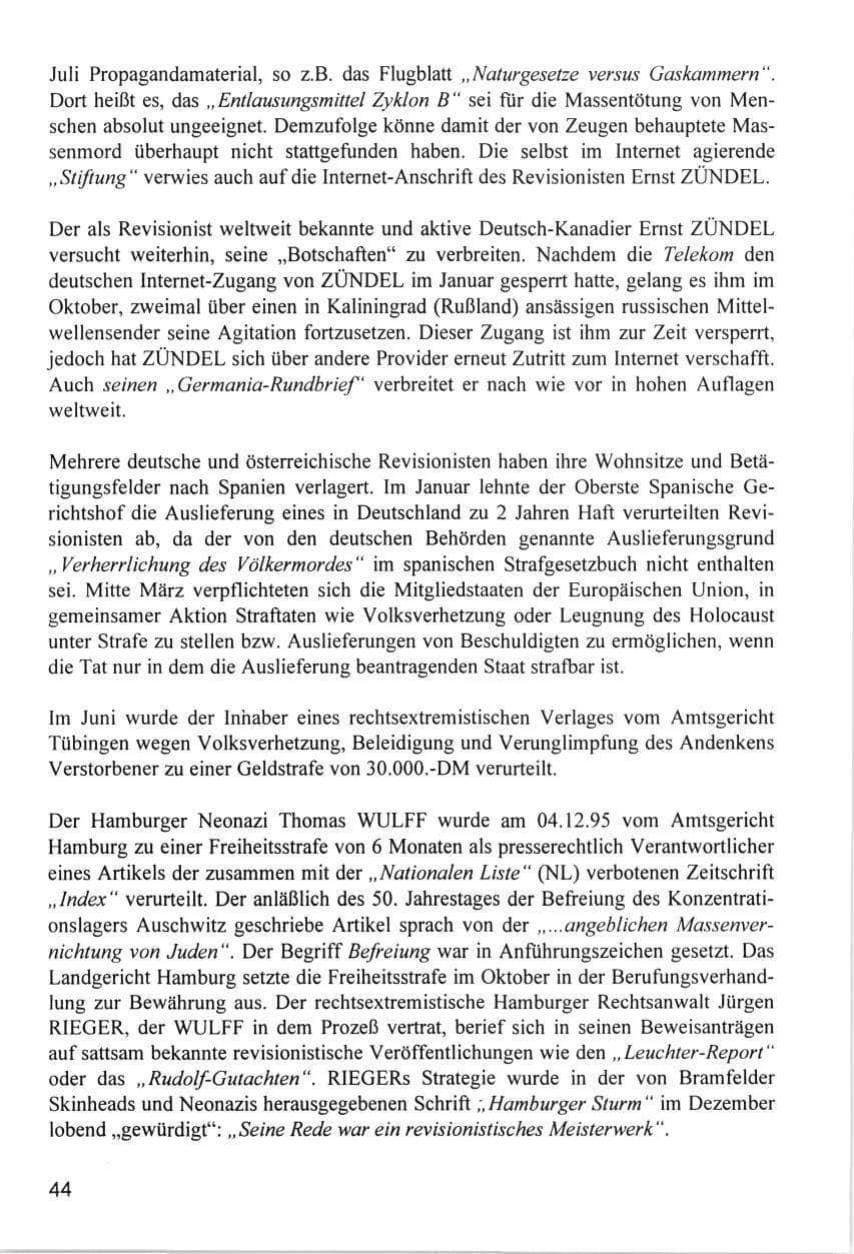Seite 44 des Verfassungsschutzbericht 1996 Hamburg