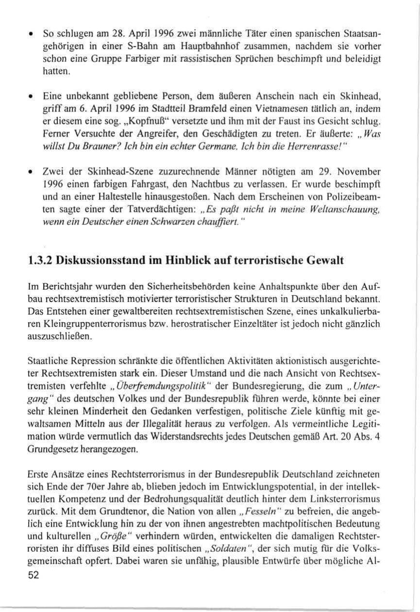 Seite 52 des Verfassungsschutzbericht 1996 Hamburg