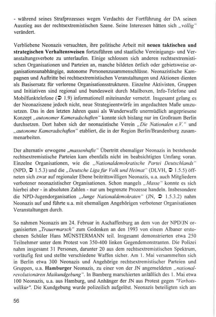 Seite 56 des Verfassungsschutzbericht 1996 Hamburg