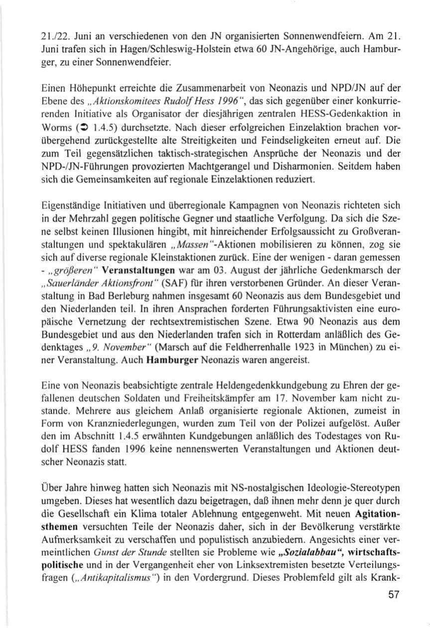 Seite 57 des Verfassungsschutzbericht 1996 Hamburg