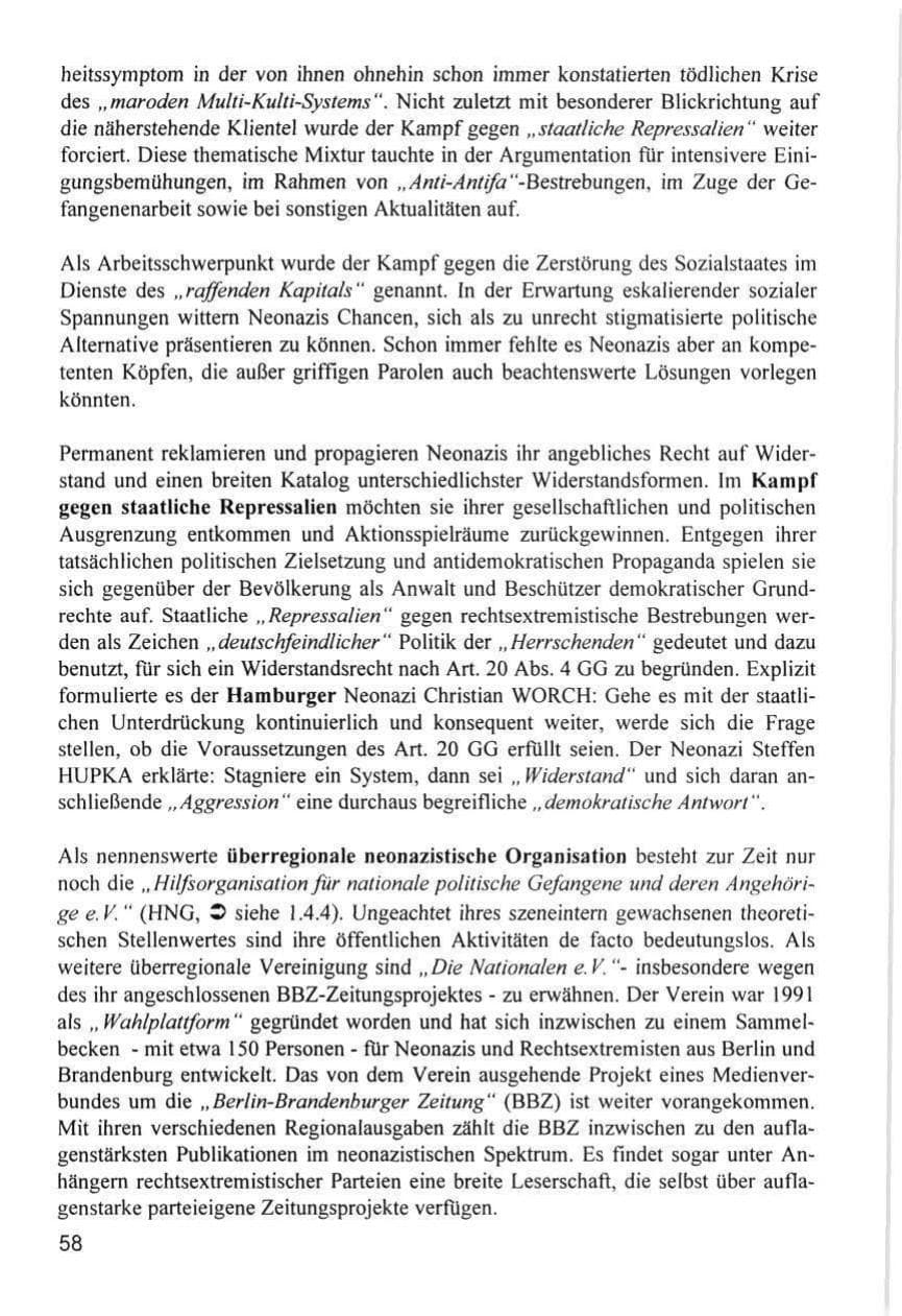 Seite 58 des Verfassungsschutzbericht 1996 Hamburg