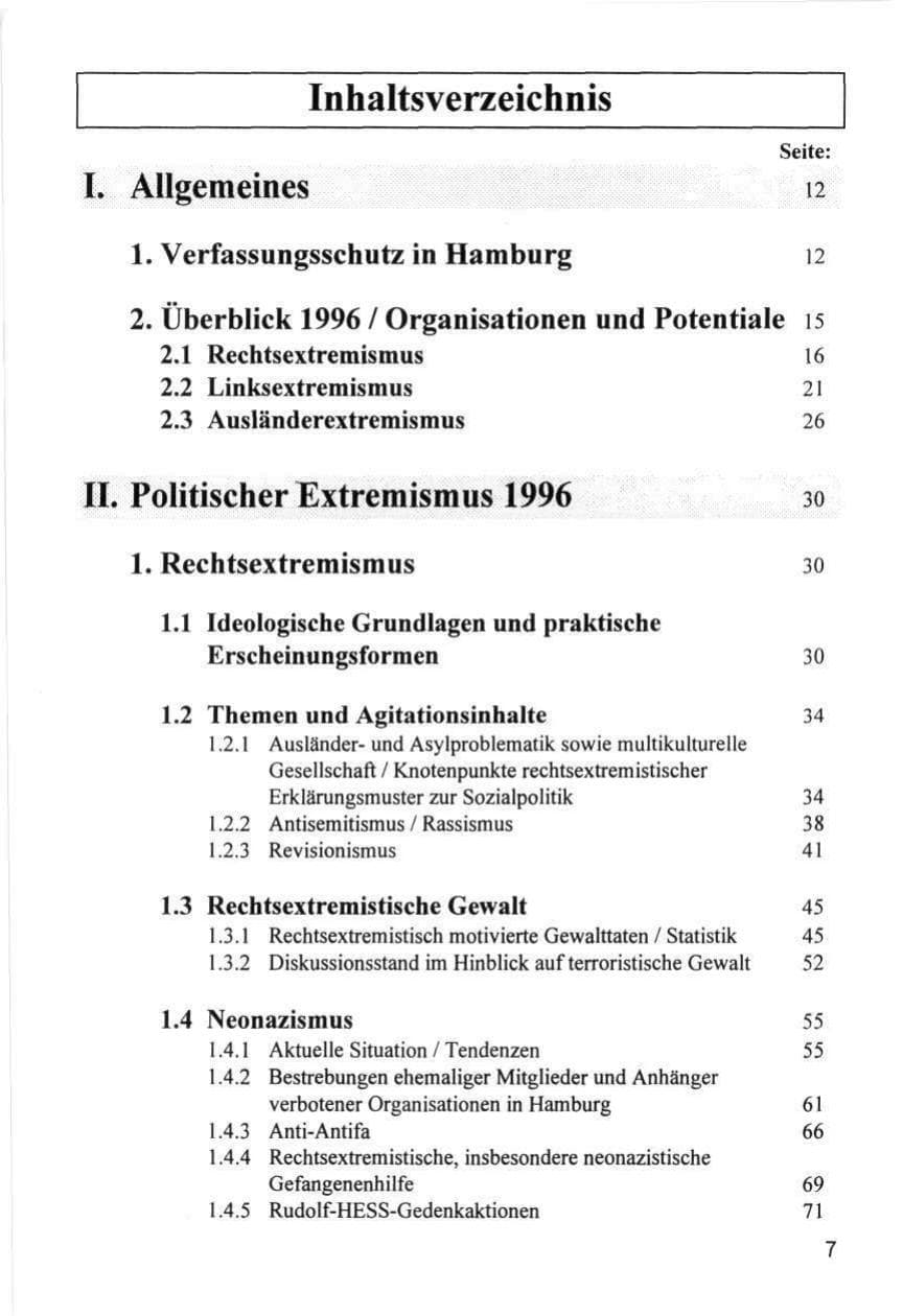 Seite 7 des Verfassungsschutzbericht 1996 Hamburg