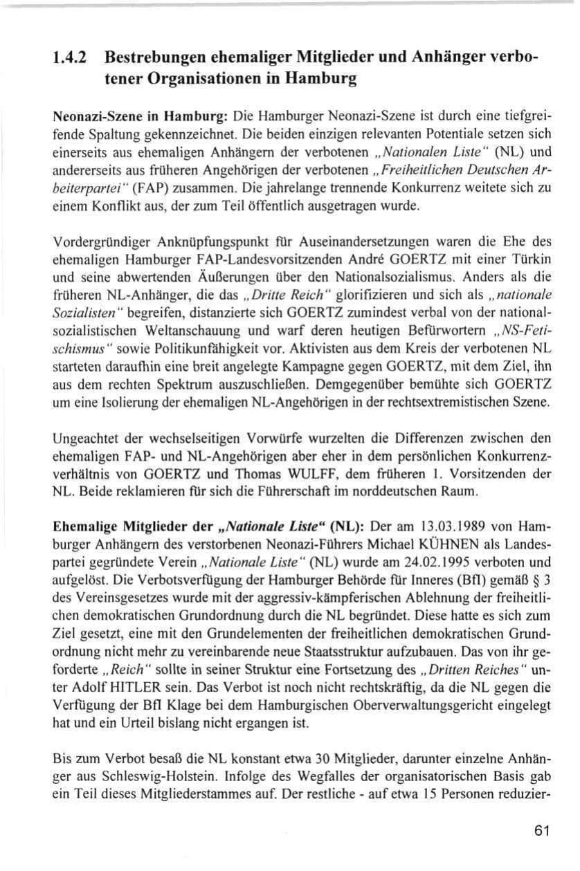 Seite 61 des Verfassungsschutzbericht 1996 Hamburg