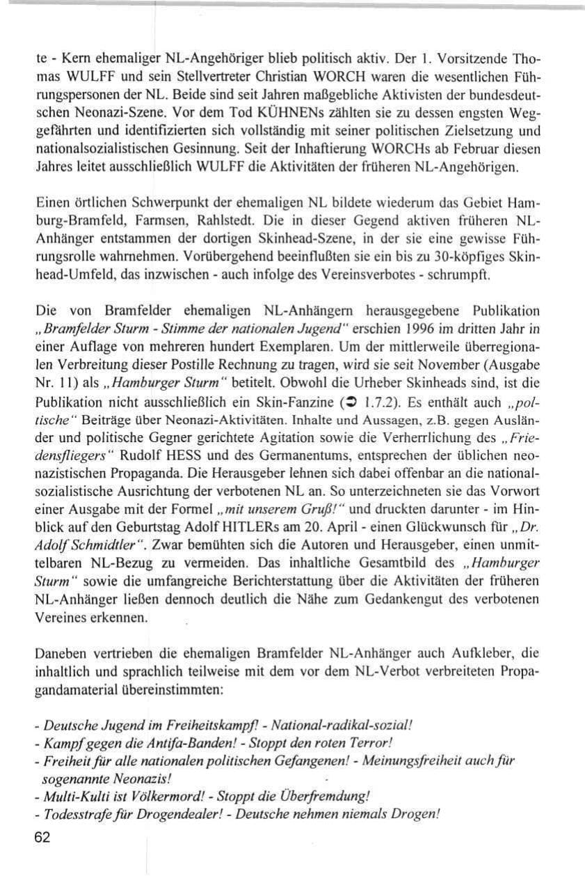 Seite 62 des Verfassungsschutzbericht 1996 Hamburg