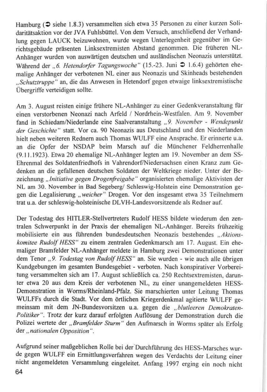 Seite 64 des Verfassungsschutzbericht 1996 Hamburg