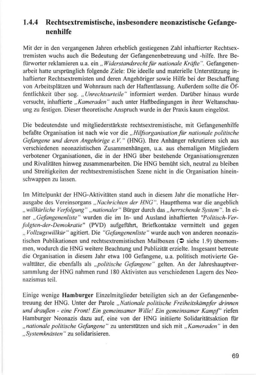 Seite 69 des Verfassungsschutzbericht 1996 Hamburg