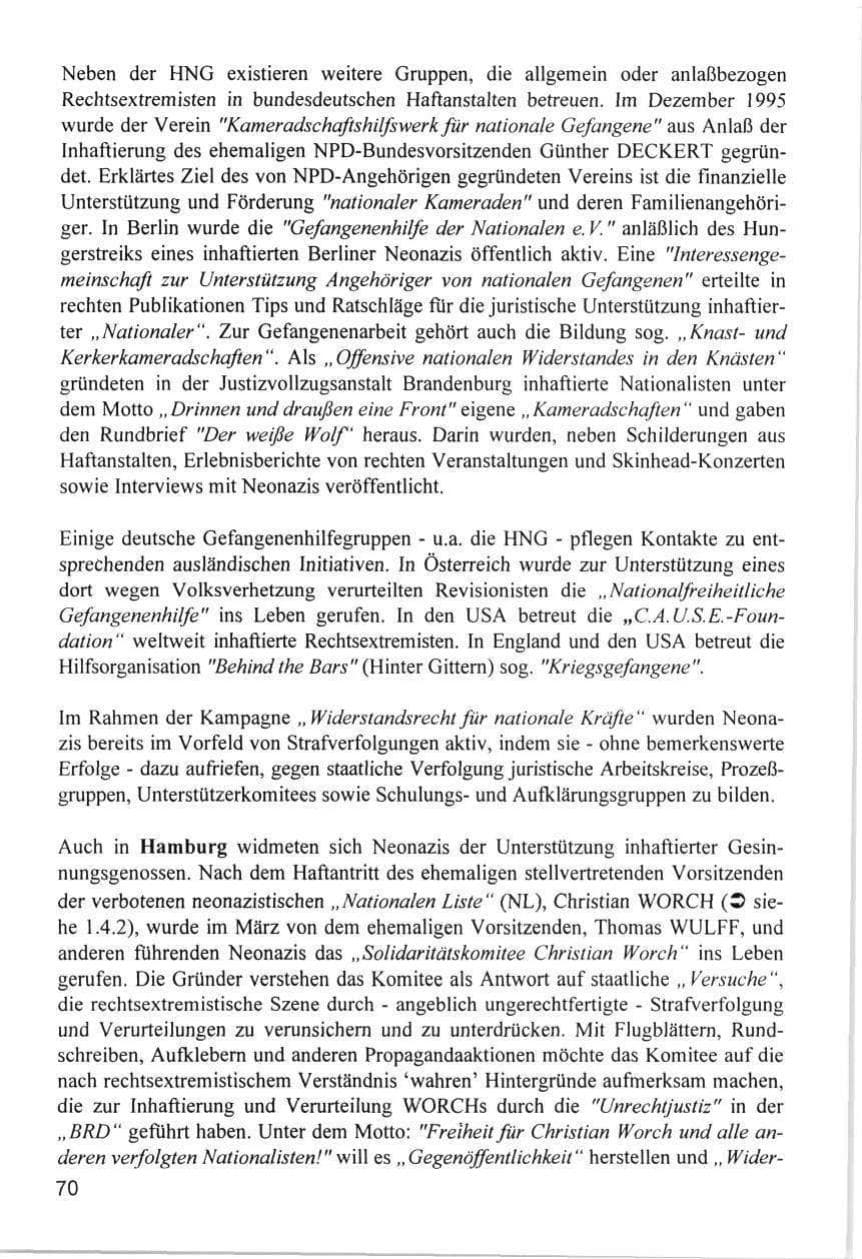 Seite 70 des Verfassungsschutzbericht 1996 Hamburg